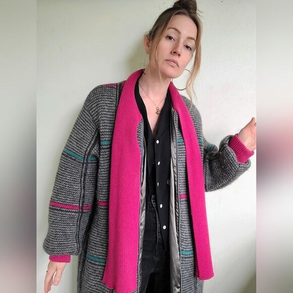 The Sandra 90s Vintage Grid Wool Zip Up Sweater L - Picture 7 of 16